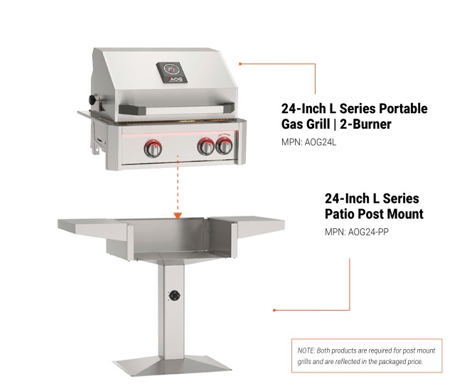 American Outdoor Grills by Fire Magic 24-Inch L Series Patio Post Mount Gas Grill with Rotisserie Backburner | 2-Burner