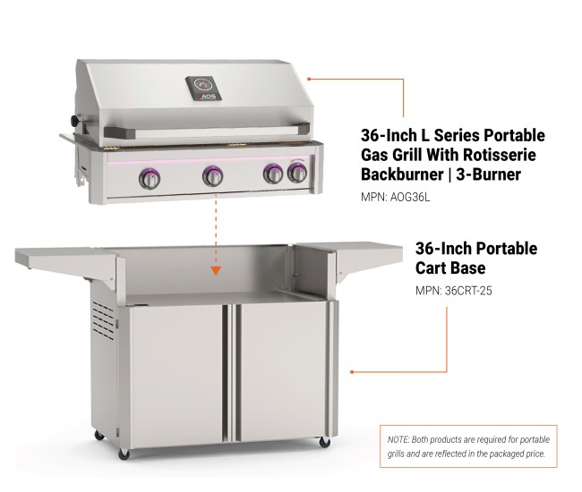 American Outdoor Grills by Fire Magic 36-Inch L Series Portable Gas Grill with Rotisserie Backburner | 3-Burner