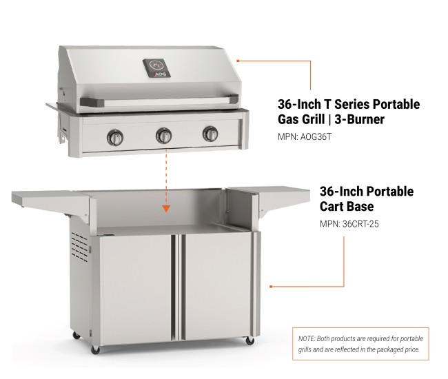 American Outdoor Grills by Fire Magic 36-Inch T Series Portable Gas Grill | 3-Burner