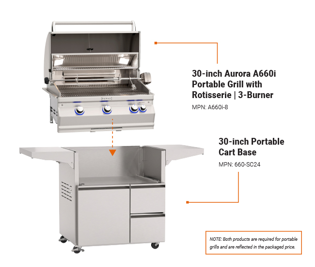Fire Magic 30-inch Aurora A660 Portable Grill With Rotisserie | 3-Burner