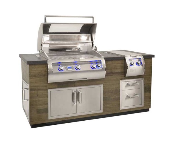 Fire Magic 77-inch French Barrel Oak Reclaimed Wood Style Island w/ Double Drawers