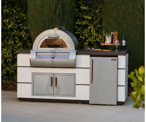 Fire Magic 77-inch Contemporary GFRC Pre-Fab Island in White Aspen Finish w/ Refrigerator Cut-Out