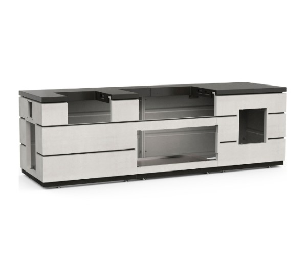 Fire Magic 115-inch Contemporary GFRC Pre-Fab Island w/ White Aspen Base and Double Drawer Cut-Out