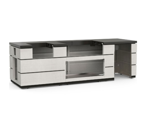 Fire Magic 115-inch Contemporary GFRC Pre-Fab Island w/ White Aspen Base and Refrigerator Cut-Out