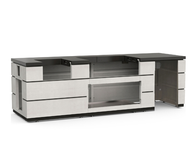 Fire Magic 115-inch Contemporary GFRC Pre-Fab Island with White Aspen Base and Refrigerator Cut-Out Fire Magic 115-inch Contemporary GFRC Pre-Fab Island with White Aspen Base and Refrigerator Cut-Out