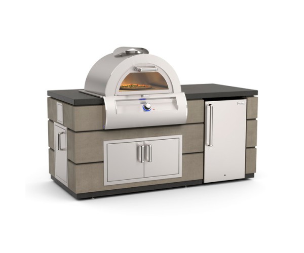 Fire Magic 77-inch Contemporary GFRC Pre-Fab Island in Smoke Finish w/ Pizza Oven or Grill and Refrigerator Cut-Out