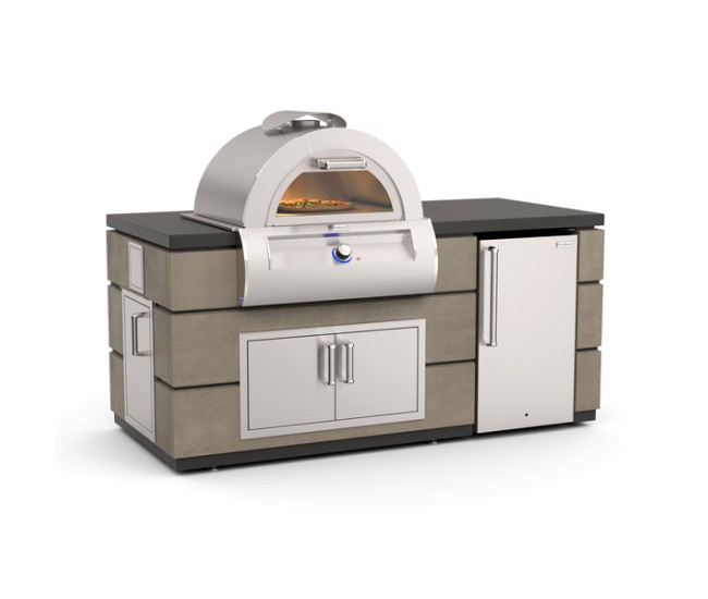 Fire Magic 77-inch Contemporary GFRC Pre-Fab Island in Smoke Finish with Pizza Oven or Grill and Refrigerator Cut-Out Fire Magic 77-inch Contemporary GFRC Pre-Fab Island in Smoke Finish with Pizza Oven or Grill and Refrigerator Cut-Out