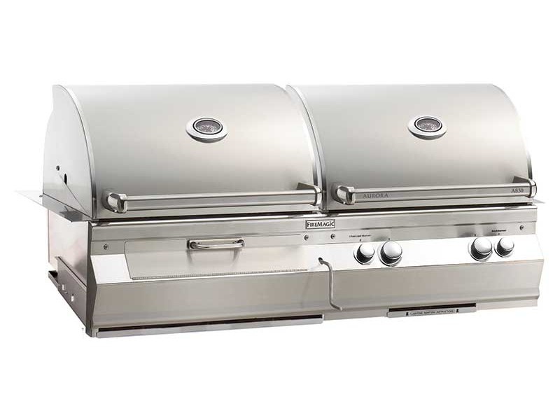 Fire Magic Aurora A830i Built In Gas Charcoal Combo Grill With Gas And Charcoal Combo Grill With Rotisserie On
